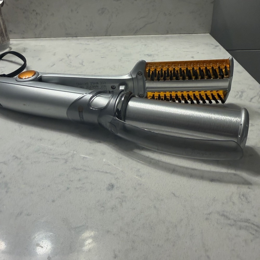 InStyler IS1001 Rotating Hot Iron 1.25 Curling Straightening Brush Silver Orange